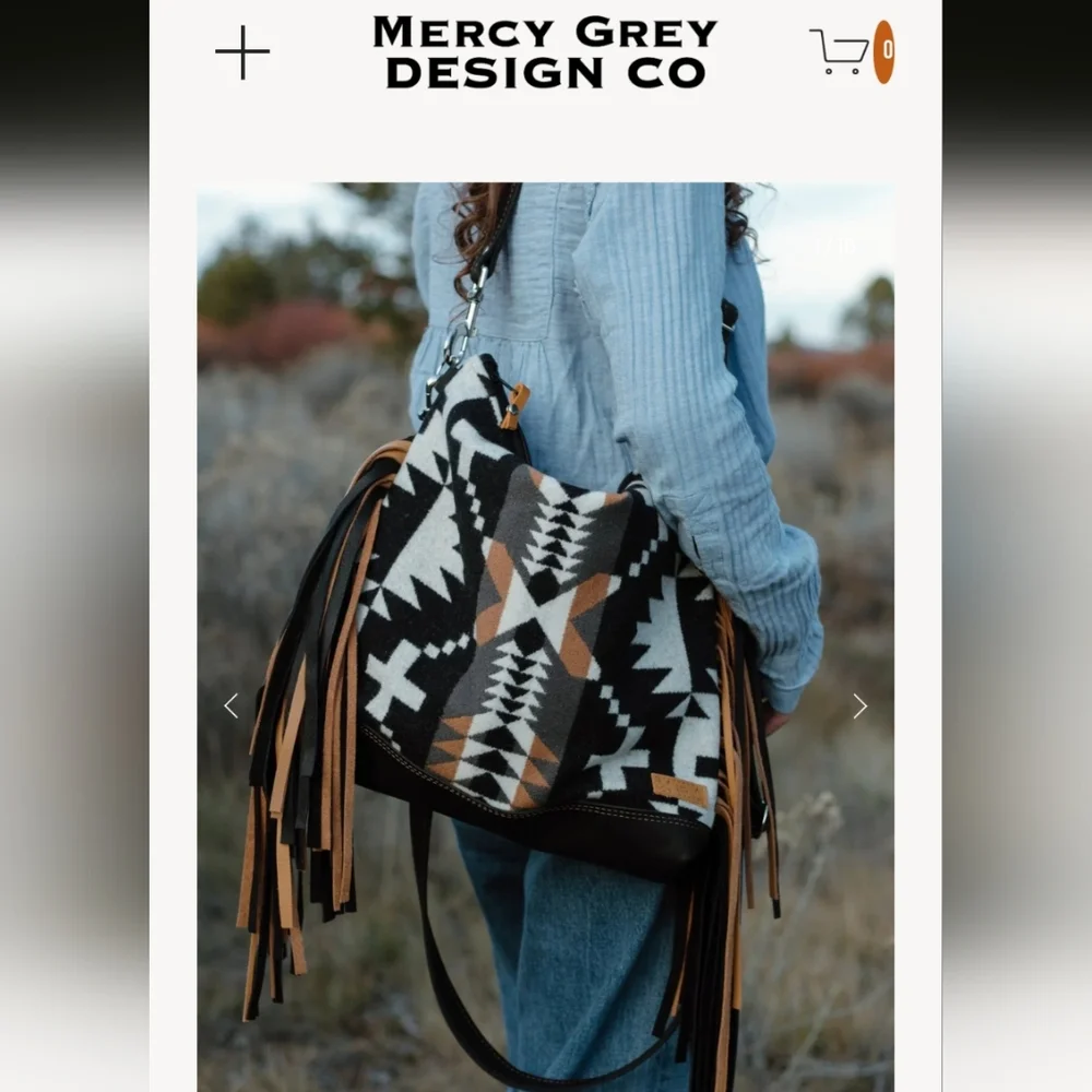 Mercy Grey XL Slouchy Crossbody in Spyder Rock Pendleton Wool with Black Leather - Picture 2 of 12